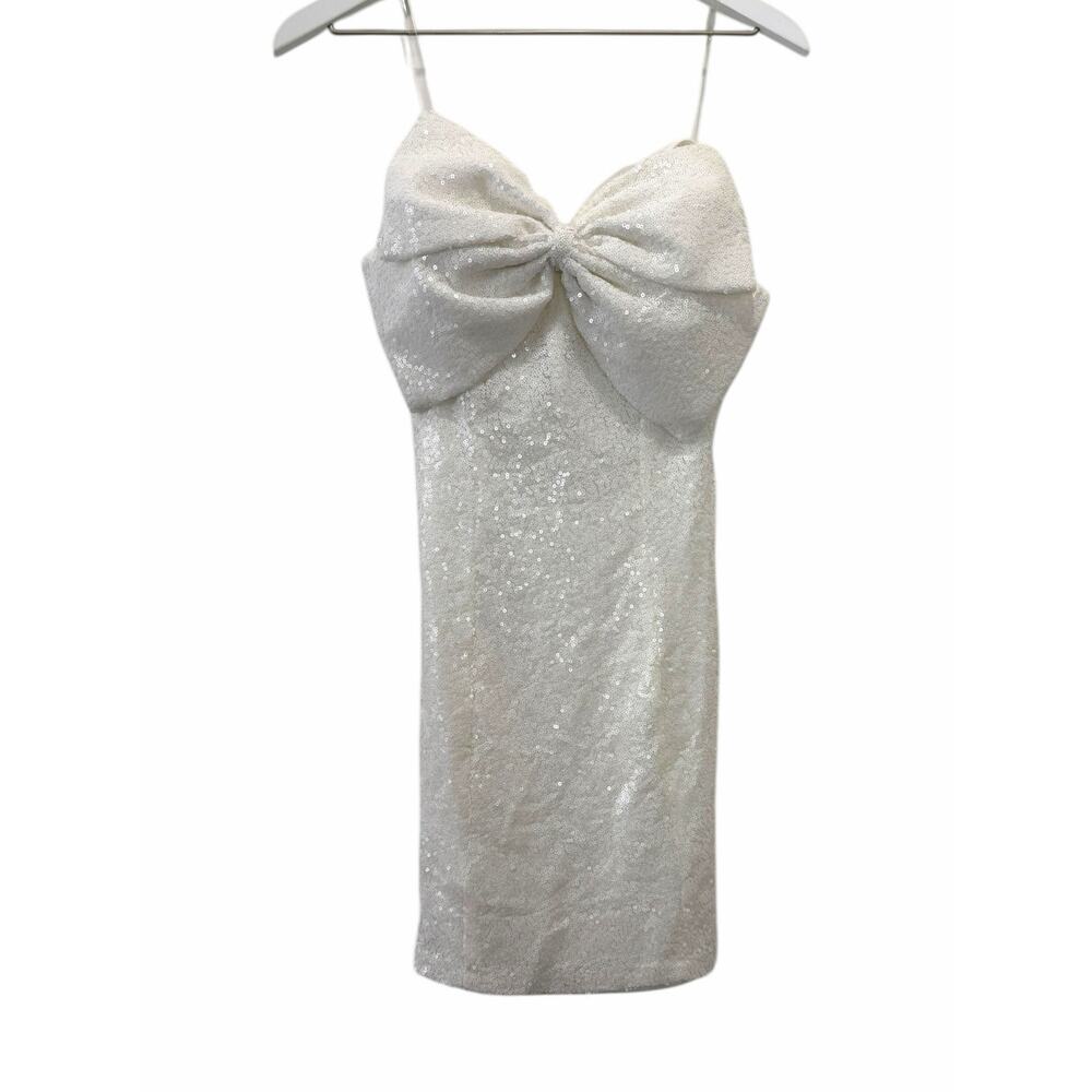 Mainstrip White Sequin Strapless Bow Front Mini Dress Size Medium